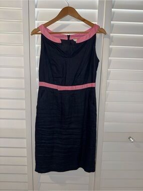 Boden Navy Midi Dress with Pink Trim